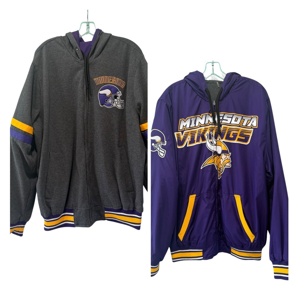 Mens Minnesota Vikings NFL Zip Up Hoodie‎ Jacket Purple Gray XL Reversible